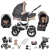 Friedrich Hugo baby's moving art Hugo Hamburg 3 in 1 Kombi Kinderwagen Luftreifen Farbe: Grey & Beige PCS_HAMBURG-DE-AIR-LX03