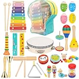 DioKiw 26 Stück Musikinstrumente für Kinder, 15 Typen Musik Instruments Set, Holz Percussion Set, Xylophon Schlagzeug Schlagwerk Rhythmus Spielzeug Musik Kinderspielzeug Geschenke für Kinder