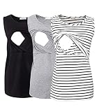 Smallshow Damen Ärmellose Umstandstop Mutterschaft Umstandskleidung Stillen Weste Tops 3 Stücke Black-Light Grey-White Stripe M