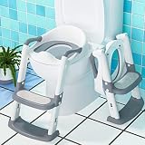 RONIPIC Toilettensitz Kinder, Toilettentrainer Toilettensitz Kinder mit Treppe, Höhenverstellbar Toilettenaufsatz WC Sitz Kinder mit Weichem Kissen