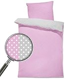 Baby Bettwäsche Set 90x120 cm - Kinderbettwäsche Babybettwäsche mit Kissenbezug 40x60 aus Baumwolle, Weiße Tupfen auf Rosa und Grau