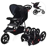DREAMADE Dreirad Kinderwagen Klappbar, Buggy mit Liegefunktion, Sportwagen mit Sicherheitsgurt, Rückenlehne & Sonnenverdeck verstellbar, geeignet für Baby ab Geburt bis 36 Monaten (Schwarz)