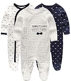 Kiddiezoom Unisex Schlafstrampler Baby Jungen Overall 3er Pack Pyjamas Baumwolle Strampler Jumpsuits Langarm Spieler Babykleidung mit