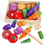 JUWUGU Küchenspielzeug für Kinder Holz, Holzspielzeug, Kochspielzeug Schneiden Gemüse Holz Lebensmittel mit Klett-Verbindung, Lernspielzeug für Vorschulalter Kleinkinder Jungen Mädchen Out- /Indoors…