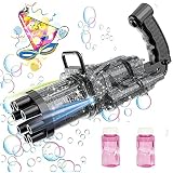 Seifenblasenpistole mit LED Licht Seifenblasenmaschine Seifenblasenkanone Hochzeit Bubble Gun Seifenblasen Spielzeug Blasenmaschine Seifenblasen Pistole Luftblasen Fasching 100+ Blasen in 5 Sekunden