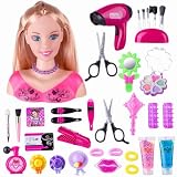Frisierkopf Kinder, Schminkkopf Schminkpuppe Kinder 34 Stück - 18 cm Hoher Styling Head Rollenspiel Spielzeug Geschenk für Prinzessin