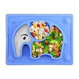 Baby Teller, Silikon Rutschfester Baby Tischset für Baby Kleinkind und Kinder，kinderteller passend für die meisten Hochstuhl-Tabletts 26 x 20 x 3 cm (Blau)
