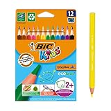 BIC Kids Buntstifte ECOlutions Evolution, Ergonomische Dreikant-Malstifte zum Malen in 12 Farben, im Karton Etui, ab 2 Jahre
