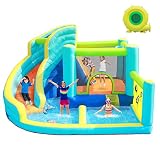 FBSPORT Hüpfburg mit Gebläse Hüpfburg Kinder Outdoor Indoor mit Trocken/Wasserrutsche Planschbecken Kletterwand Sprung und Basketballkorb Groß Hüpfburg XXL Hält bis zu 5 Kinder 180KG