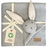 DIKOS Original 2-in-1 Babydecke & Kuscheltuch SCHMUSE-Hase (grau) – schönes Geschenk zur Geburt für Neugeborene Mädchen/Junge – aus weicher Bio-Baumwolle (GOTS) – ideal als erstes Baby Kuscheltier