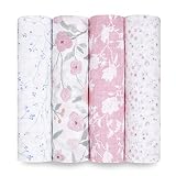 aden + anais Pucktücher, Baby-Decken aus 100% Baumwoll-Musselin für Neugeborene Mädchen & Jungen, Wickeltücher-Set für Säuglinge & Kleinkinder, 120x120cm, 4er-Pack, ma Fleur