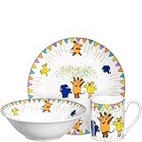 Leonardo Bambini Kinder Geschirrset Porzellan 3-teilig, spülmaschinengeeignetes Geschirr, Teller Tasse Schale, Motive Maus Ente Elefant, bunt, 018701