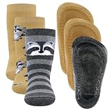 EWERS 3er-Pack Waschbär Stoppersocken SoftStep, Socken mit Antirutschsohle für Jungen und Mädchen, Anti-Rutsch-Socken mit Gummisohle, MADE IN GERMANY, 3 Paar rutschfeste Kindersocken, Größe 23-24