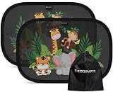 Systemoto Auto Sonnenschutz Baby mit UV Schutz (2er Set) - Autofenster Sonnenschutz für Kinder mit süßen Tier Motiven (Wild Life)