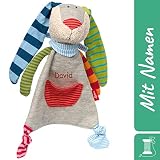 Sigikid Schnuffeltuch Hase mit Namen Bestickt, Baby & Kinder Schmusetuch personalisiert, Kuscheltuch Geschenkidee Mädchen/Jungen, Ringel Dingel, Grau/Bunt, 41274