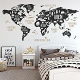 DESIGNSCAPE® Wandtattoo Weltkarte für Kinder mit Tieren | Farbe 1: dunkelgrau | Größe: groß (220 x 107 cm)