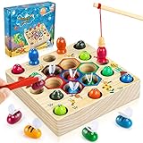 COOLJOY Magnetisches Angelspiel Holzspielzeug 2 in 1 Montessori Lernspielzeug Motorikspielzeug Magnettafel Holz Fischspielzeug Geschenk für Kinder ab 3 Jahre Autorisiertes Patent