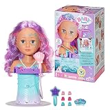 BABY born Schminkkopf, BABY born Sister Styling Head Meerjungfrau, Schminkkopf, Frisierkopf, drehbar, mit elektronischem Duschkopf, Bürste, Diadem, 6 Haarclips und Standfuß für die Badewanne