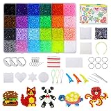 Lekebaby 24 Farben Bügelperlen Set, 16000 Steckperlen in Sortierbox Kinder DIY Bügelperleb mit Platte Zubehör Muster, Pegboard, Booklet, Kreative Geburtstag Geschenk für Mädchen Junge (2,6 mm)