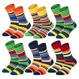 TippTexx 24 6 Paar Kinder Thermo Stoppersocken, ABS Socken für Mädchen und Jungen, Ökotex Standard, Strümpfe mit Noppensohle, viele Muster (Gute Laune Ringel, 27-30)