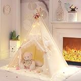 TreeBud Spitze Tipi Zelt für Mädchen Tipi Zelt Elfenbein Leinwand Klassisches Spielzelt / Haus drinnen für Kinder Kleinkinder Raumdekor