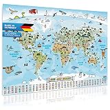 GOODS+GADGETS Panorama Weltkarte für Kinder XXL - 140x100cm Kinder-Weltkarte komplett handgezeichnet und koloriert (Deutsch)