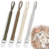 Schnullerkette Baumwolle Schnullerband Mädchen und Jungs Schnullerketten Clips für Lätzchen Dreieckstuch Sauger 4 Stücke（ braun）