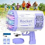 LAYPUNY Umschaltbar 69-Loch / 10-Loch Gatling Seifenblasenpistole 20000 Blasen/Min Seifenblasenmaschine Mit Led Lichter Seifenblasen für Kinder Erwachsene Draußen Party Hochzeit Geburtstag (Violett)