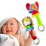 HUADADA Greifling zum Rasseln,Cartoon Tier Rassel Kleinkind Spielzeug weiche Flock Stoff mit Klingel Glocke. rassel für Babys und Kleinkinder ab 3 -12 Monaten.(Löwe, Elefant)
