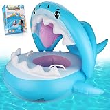 Weokeey Baby Schwimmring,Baby Schwimmsitz mit Sonnenschutz Dach Baby Schwimmreifen mit Glocken im Inneren Hai Schwimmring für Kinder ab 6 Monate bis 36 Monate