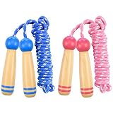 kissral 2 Stück Springseil Kinder, Verstellbare Springseile mit Holzgriff und Baumwollseil Jump Rope Seilspringen Springen Seil Springenseil für Fitness Training/Spiel/Fett Brennen Übung