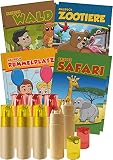von Rafenstein Kleine Malbücher mit Stiften und Spitzern - 8er Set mit 4 Motiven - Mini Malbuch mit 16 Seiten DIN A6 - Mitgebsel für Kinder mit Buntstiften