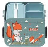 wolga-kreativ Brotdose türkis Lunchbox Bento Box Kinder mit Namen Mepal Hase und Fuchs Obsteinsatz für Mädchen Jungen personalisiert Brotbüchse Brotdosen Kindergarten Schule Schultüte füllen