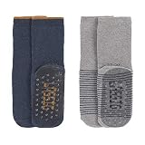 LÄSSIG Unisex Kinder Anti-Rutsch Socken 2er Set/Blue-Grey Größe 23-26