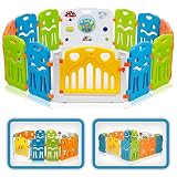 Baby Vivo Laufgitter Laufstall Baby Absperrgitter Krabbelgitter Schutzgitter für Kinder aus Kunststoff mit Tür und Spielzeug - Colors XL erweiterbar