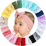 MiDoDo 25 Stück Stirnband Neugeborenes weiches elastisches Baby-Turban Bogenknoten-Stirnbänder für Baby-Mädchen dehnbares Nylon-Bogen-Stirnband breites Haarband