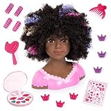 Bayer Design 90088AZ Schmink- und Frisierkopf Charlene Super Model, mit Make-up, Haarzubehör Braune Locken mit Strähnen