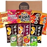 Snack Party Box | Kennenlernbox mit 12 beliebten Chips und Getränke aus den USA, Korea und Japan | Für Filmabende oder als Geschenkidee für besondere Anlässe