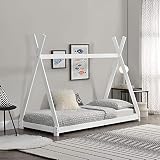 Kinderbett 90x200cm Weiß im Tipi Design aus Kiefernholz Jugendbett Bett Holzbett Hausbett