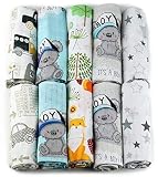 FENSILO Mulltücher - Mullwindeln - 10er Pack 70x80 cm - Stoffwindeln, Made IN EU, schadstoffgeprüft -Spucktücher Baby Junge – Baby Mullwindeln- Grün – Blau