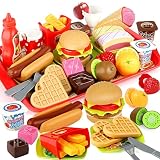 GILOBABY Kinderküche Zubehör, Spielküche Zubehör, Küchenzubehör Kinder Spielzeug Lebensmittel mit Küche Hamburger Set, Lernspiele Kinderspielzeug Geschenk für Jungen Mädchen Geburtstag ab 3 Jahre