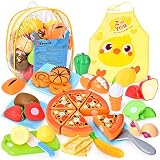 Sotodik Küchenspielzeug für Kinder 31 Stück Lebensmittel Spielzeug Schneiden Obst Gemüse Lebensmittel, Küche Spielzeug Rollenspiel Lernspielzeug Geschenk mit Rucksack Lagerung