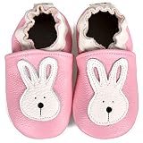 BAOLESEM Krabbelschuhe Baby Lauflernschuhe Jungen Mädchen Babyschuhe Baby Schuhe Weicher Leder mit Wildledersohlen Lederschuhe,Rosa Kaninchen,12-18 Monate