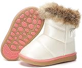 Winterschuhe Mädchen Jungen Warmer Stiefel Baby Gefütterte Stiefelchen Stiefelette Wasserdichte Kinderstiefel Weichsohlen Schneestiefeln Weiß 21 EU =22CN