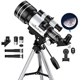 Teleskop für Kinder und Erwachsene, 70 mm Blenden-Refraktor-Teleskope für Astronomie-Anfänger, tragbares Reise-Teleskop mit Handy-Adapter und kabelloser Fernbedienung, Astronomie-Geschenke für Kinder