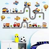 WandSticker4U®- Wandsticker TuTuTu, STRAßENVERKEHR I Wandbilder: 240x110 cm I Wandtattoo Kinderzimmer Junge Auto Straße Fahrzeuge Flugzeug Bagger I Wand Deko Aufkleber für Baby-Zimmer GROß