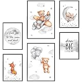 Frechdax® Kinderzimmer Bilder - Poster Babyzimmer Deko, Junge Mädchen | Dekoration Kinderzimmer| 2 x DIN A3 & 4 x DIN A4 - ca. 30x42 & 21x30 | ohne Bilderrahmen P510
