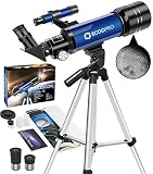 Teleskop für Anfänger, 70 mm Astronomie-Teleskop mit verstellbarem Stativ und Tragetasche, tragbares Reise-Zielfernrohr für Erwachsene und Kinder Blau