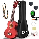 Everjoys Sopran Ukulele Set für Kinder und Erwachsene 21 Zoll Ukulele Starter Kit mit Tasche, Tuner, Songbook, Saiten, Pick, Kleine Hawaii Gitarre Mahagoni