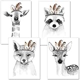 artpin® 4er Set Poster Kinderzimmer Wohnzimmer Schwarz Weiß - A4 Bilder Babyzimmer - Deko Junge Mädchen P15